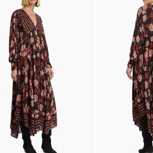 Free People Rows of Roses Asymmetric Maxi Dress